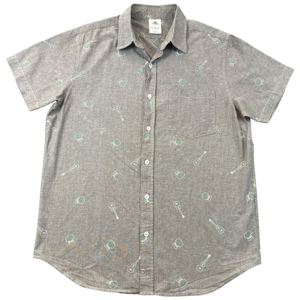 Disney Pixar Coco Guitar Skull Allover Print Button Up Shirt Gray Men’s M